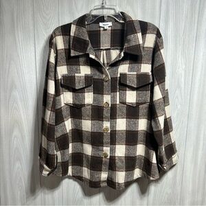 Shero Brown Plaid Button Front  Shacket Size Large